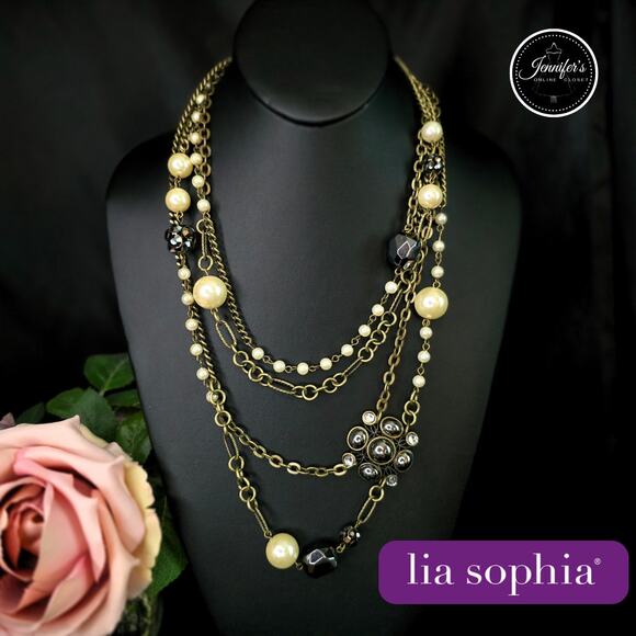 Lia Sophia "Classique" Double Strand Antique Gold Faux Pearl Necklace - Picture 1 of 13